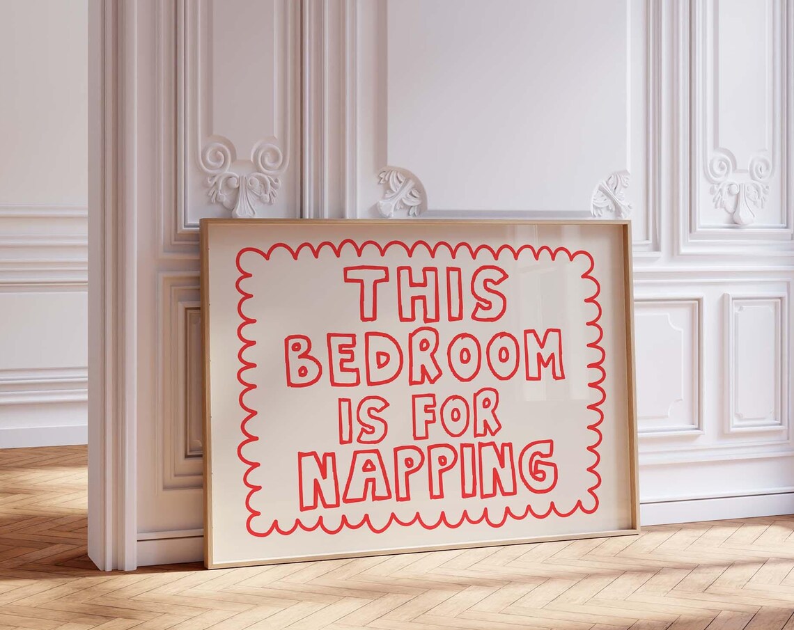 Cozy This Bedroom Is For Napping Red Scalloped Quote Wall Art
