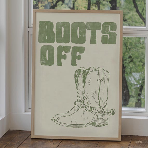 Green Cowboy Boot Print Retro Western Entryway Wall Art