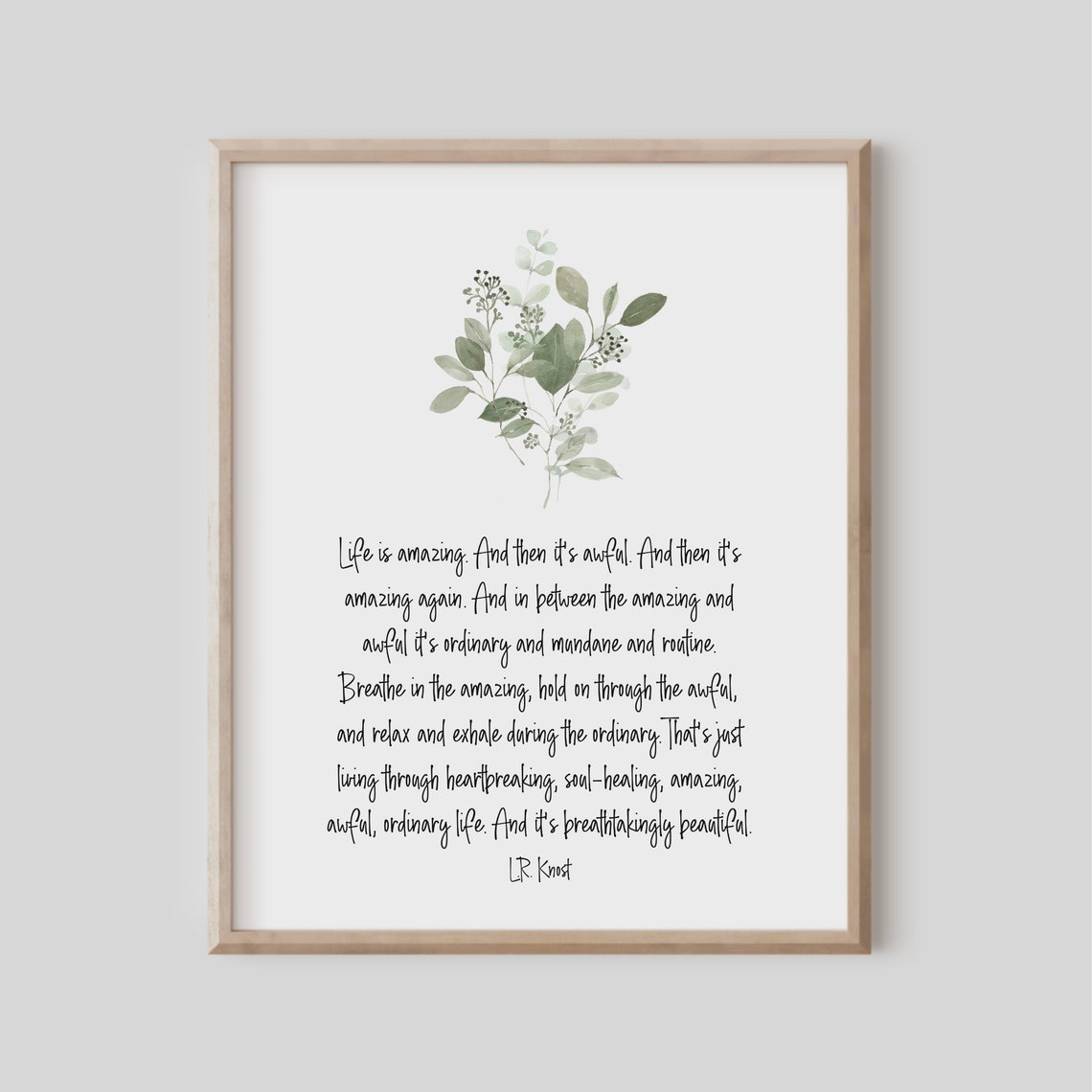 Life Is Amazing L R Knost Inspirational Quote Watercolor Wall Art