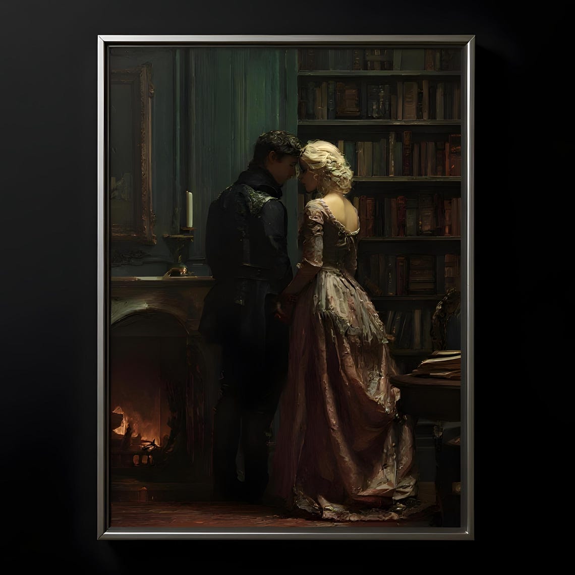 Dark Academia Library Art Moody Victorian Romance Framed Print