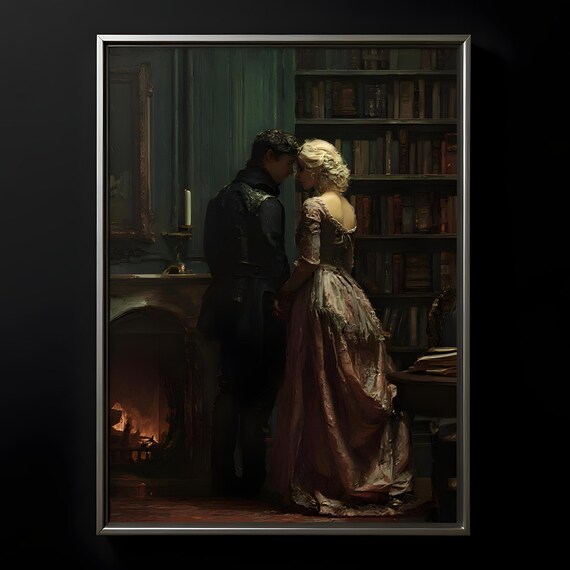Dark Academia Library Art Moody Victorian Romance Framed Print