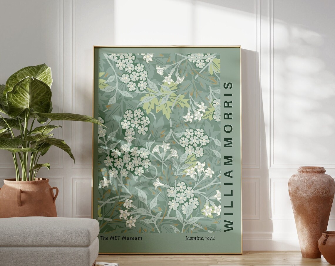 William Morris Jasmine 1872 Sage Green Floral Pattern Poster