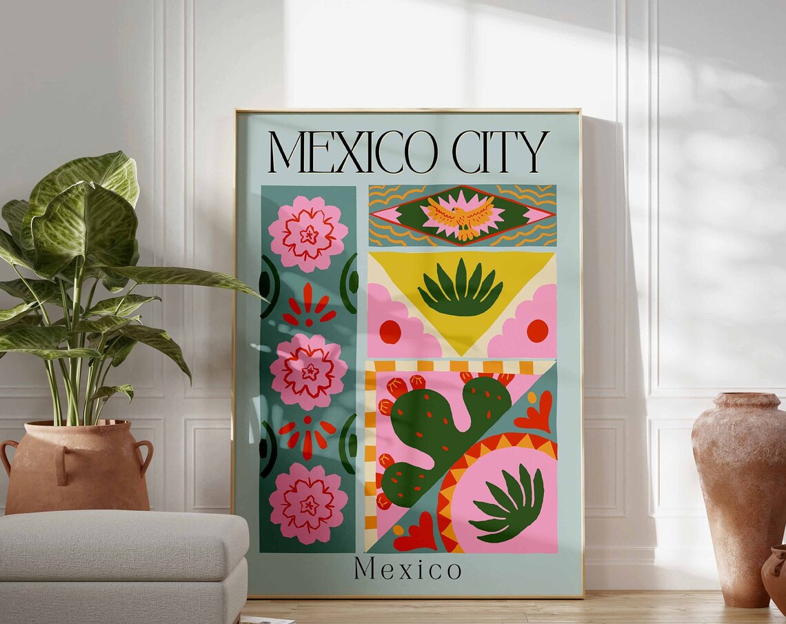 Mexico City Travel Poster, Famous Places Print