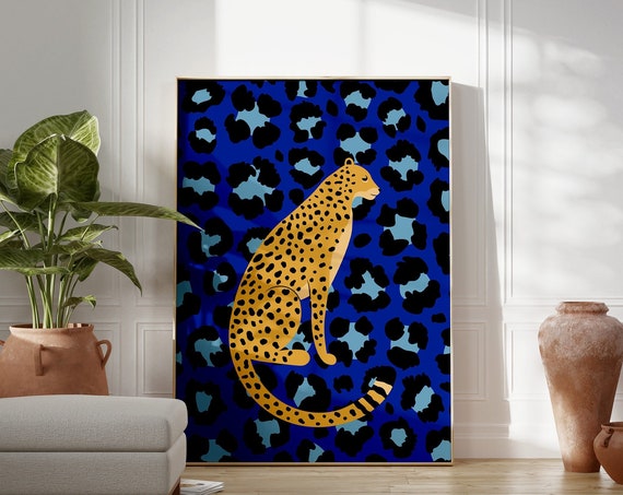 Cheetah Wall Art Animal Illustration Print Eclectic Home Decor Large Size Colorful Leopard