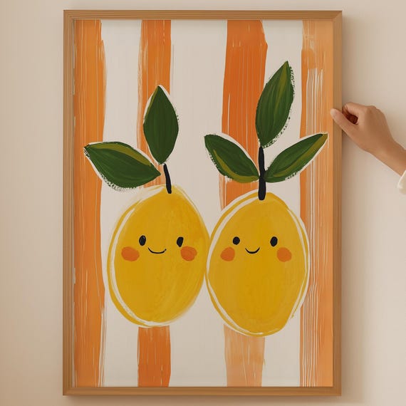 Cute Lemon Wall Art Italian Botanical Print For Dopamine Kitchen Decor Trendy Floral Fruit Poster Coquette Room