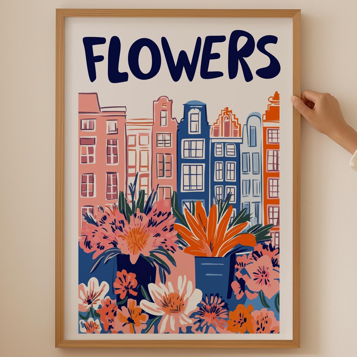 Amsterdam Gabled Canal Houses Colorful Flower Market Art Poster