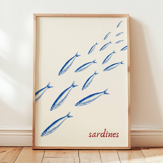 Sardines Print Sardine Tin Retro Wall Art Vintage Fish Fisherman Beachy Canned