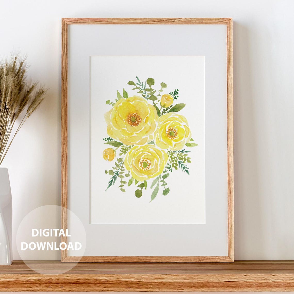 Yellow Ranunculus Watercolor Print Floral Botanical Wall Art Pdf Jpg Files Included