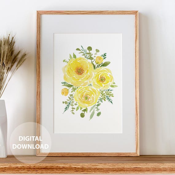 Yellow Ranunculus Watercolor Print Floral Botanical Wall Art Pdf Jpg Files Included