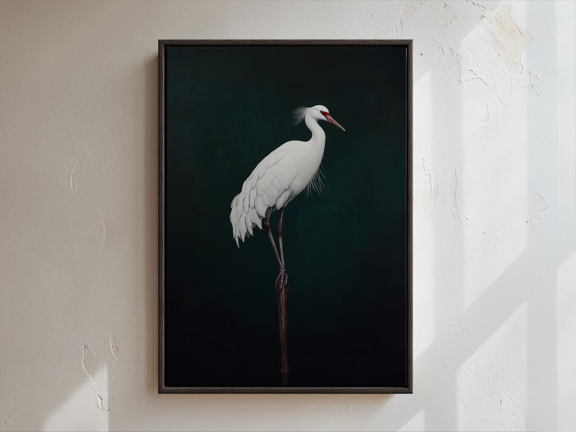 Crane Bird Painting Wall Art Detailed Bird Wall Decor Bird Art Portrait Fine Art Bird Painting Minimalist Bird Art Nature Painting - Image 3