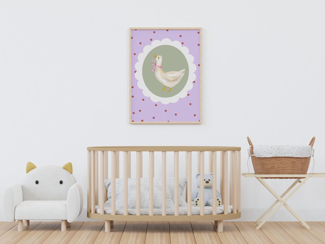 Silly Goose with Pink Ribbon Nursery Poster Purple Polka Dot Art - Image 4