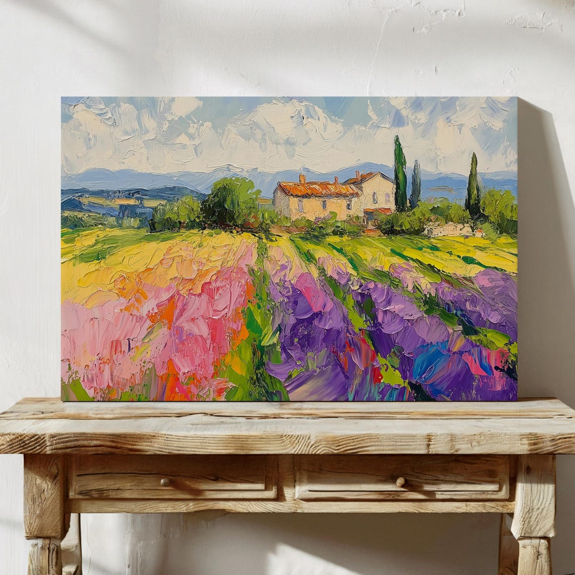 Rustic Farmhouse Among Lavender and Flower Fields Art Poster - Image 4