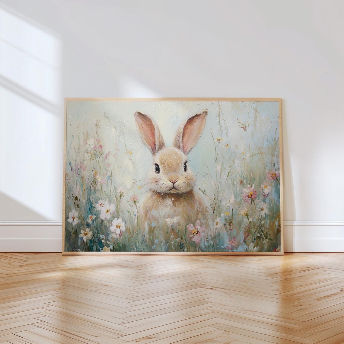 Adorable Bunny in a Pastel Wildflower Meadow Spring Easter Art Poster - Image 3