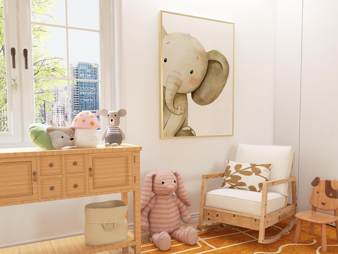 Watercolor Elephant Baby Animal Kids Wall Art Print - Image 4