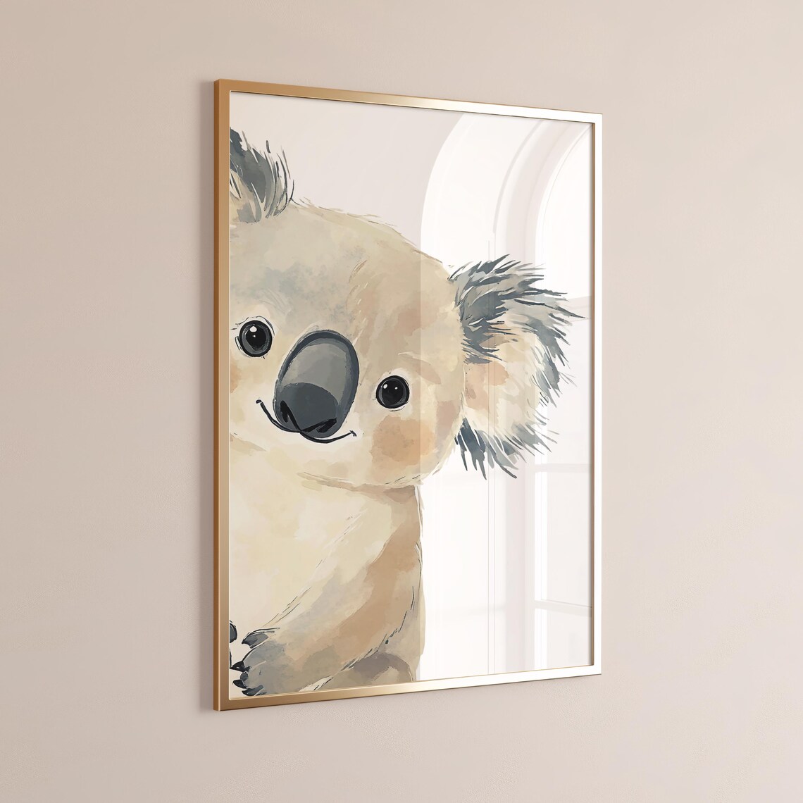 Cute Smiling Watercolor Koala Nursery Wall Art Fluffy Baby Animal