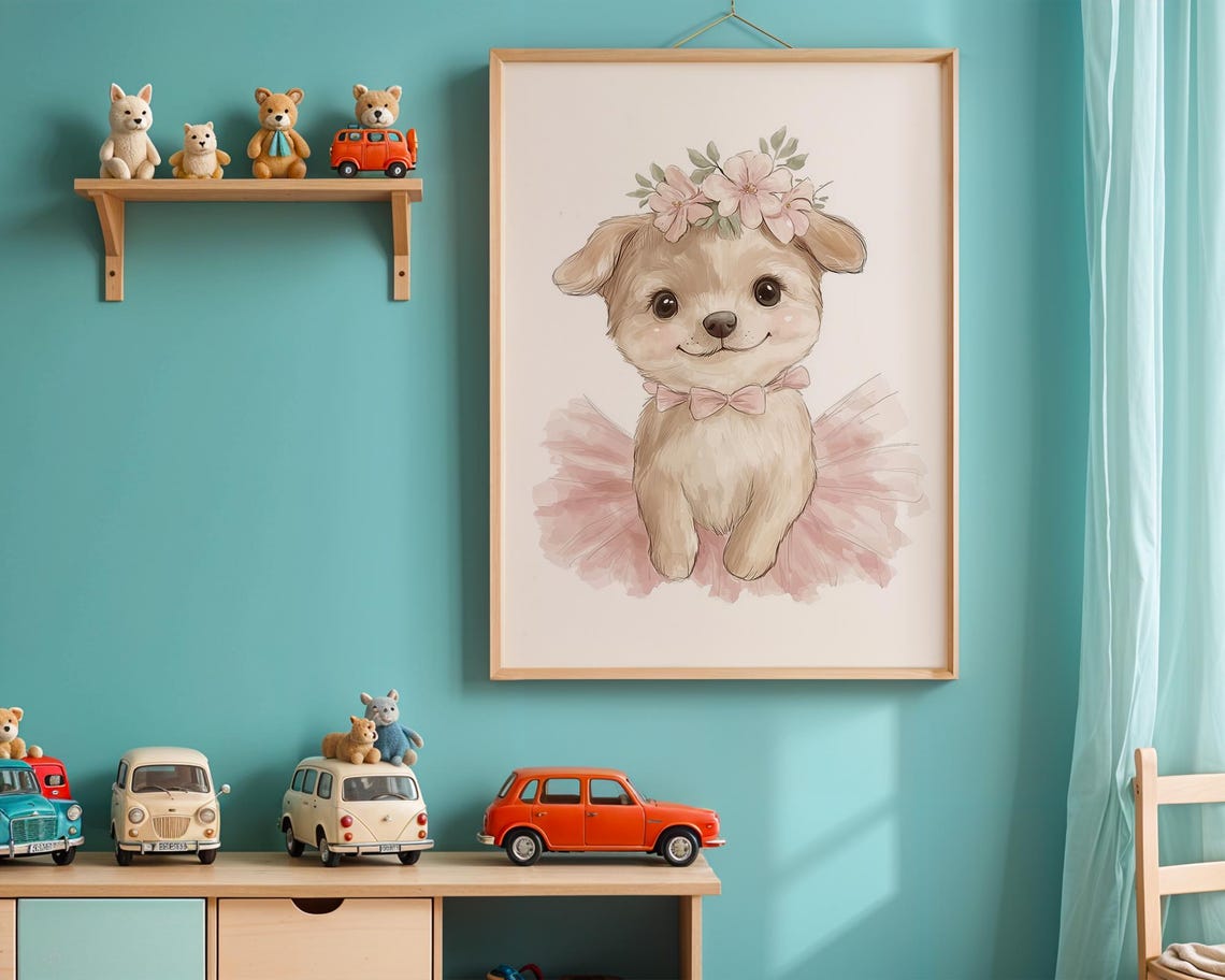 Watercolor Puppy Dog Wall Art Ballet Puppy Wall Decor Pink Tutu Puppy Art Ballerina Puppy Art Trendy Print For Kid Nursery Decor - Image 3