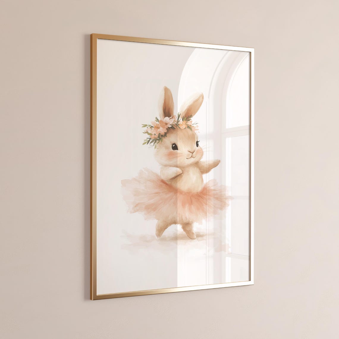 Twirling Ballet Bunny Watercolor Nursery Wall Art in Pink Tutu - Image 5