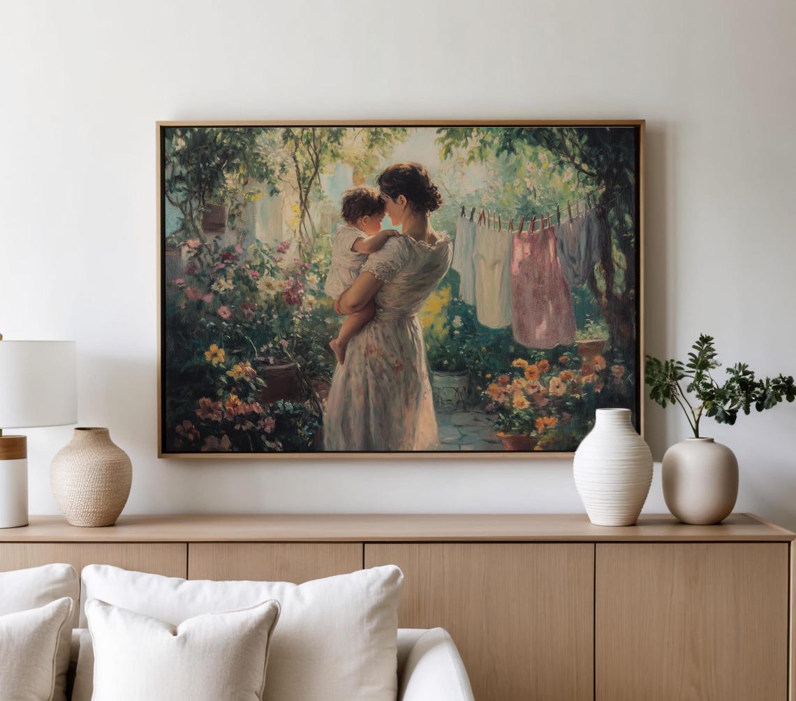 Mother And Child Painting Nature And Family Wall Art Motherhood Wall Decor Spring Garden Art Peaceful Scenery Art Family Love Art - Image 5