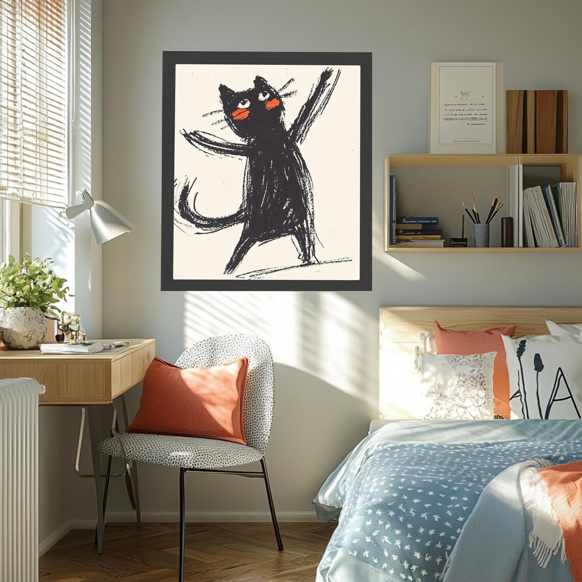 Whimsical Cat Art Print, Cute Nursery Decor - Image 2