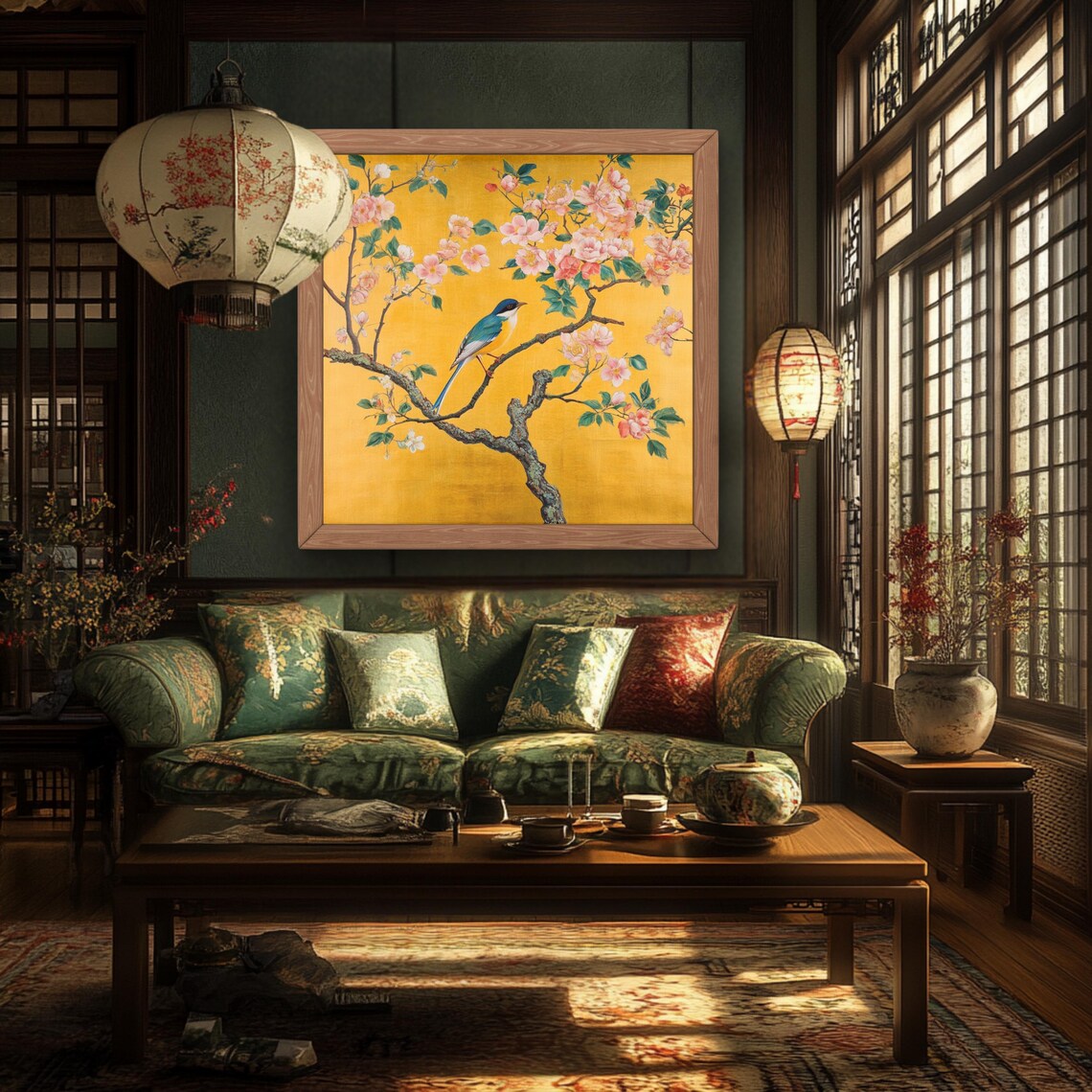 Asian Bird Art Print, Chinoiserie Japandi Decor