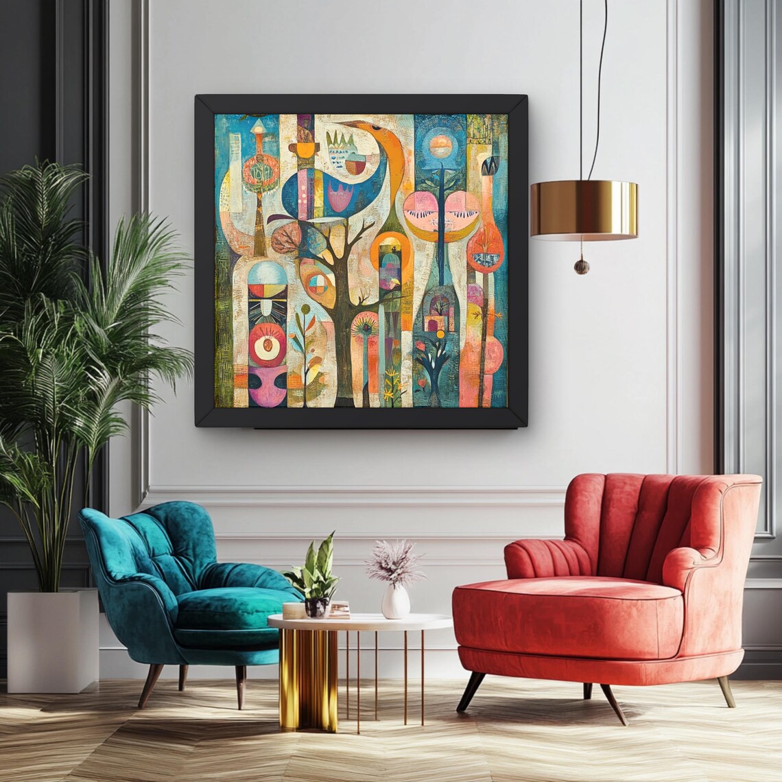 Mid Century Boho Abstract Painting, Gift for Art Lover