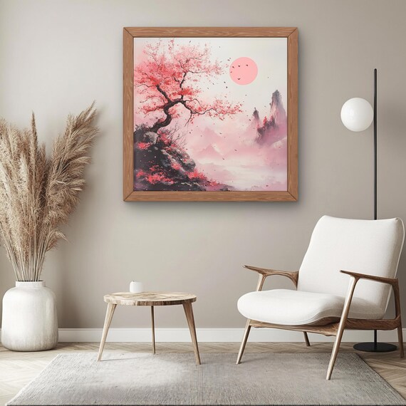 Serene Pink Landscape Japandi Romantic Decor