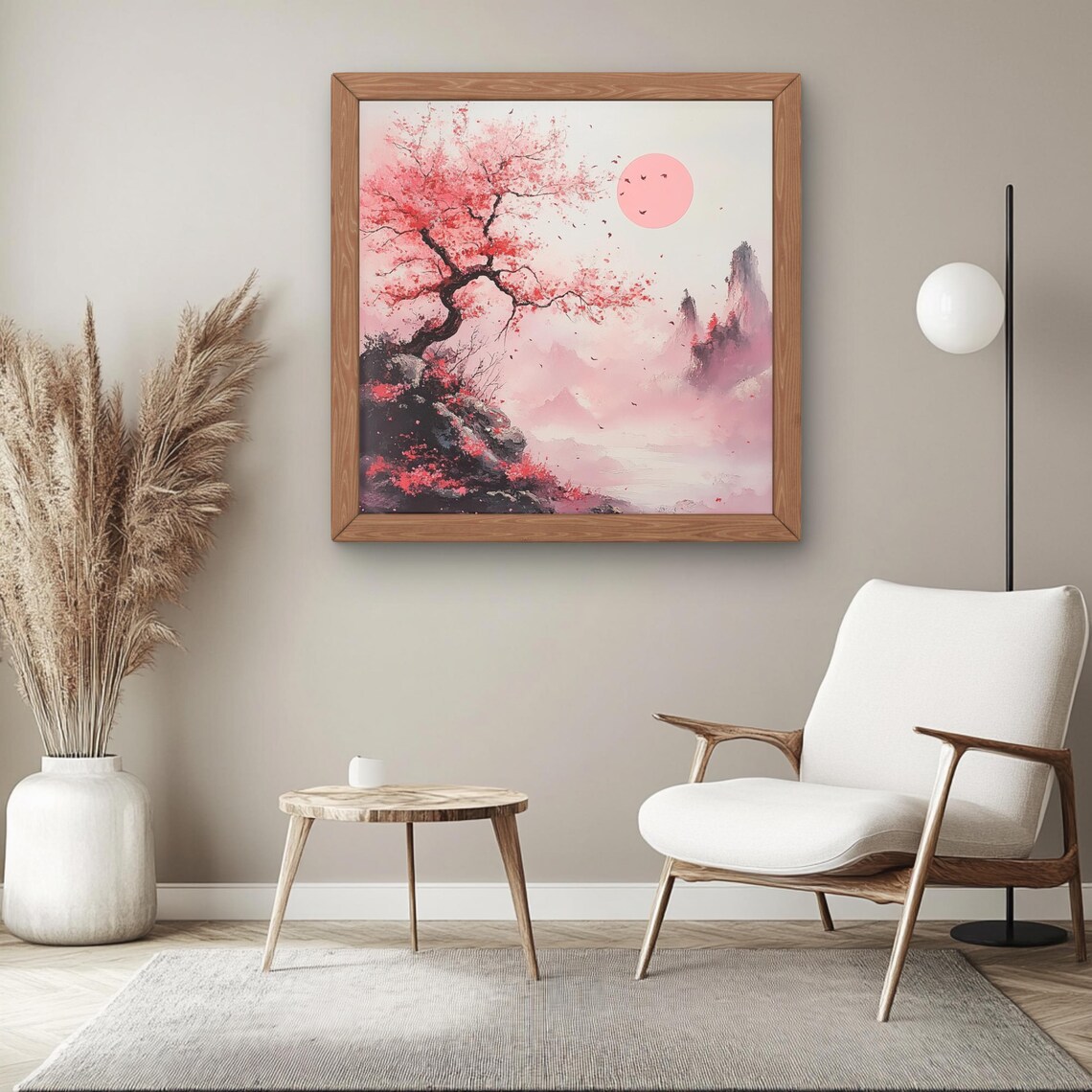 Serene Pink Landscape Japandi Romantic Decor