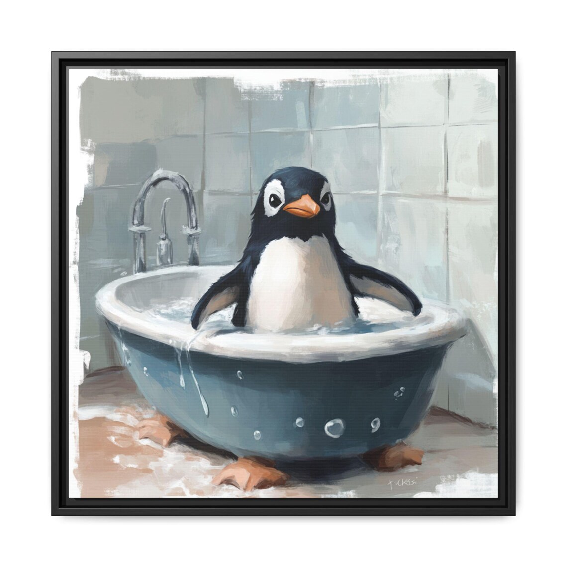 Vintage Penguin Bathroom Art Print, Fun Animal Decor - Image 5