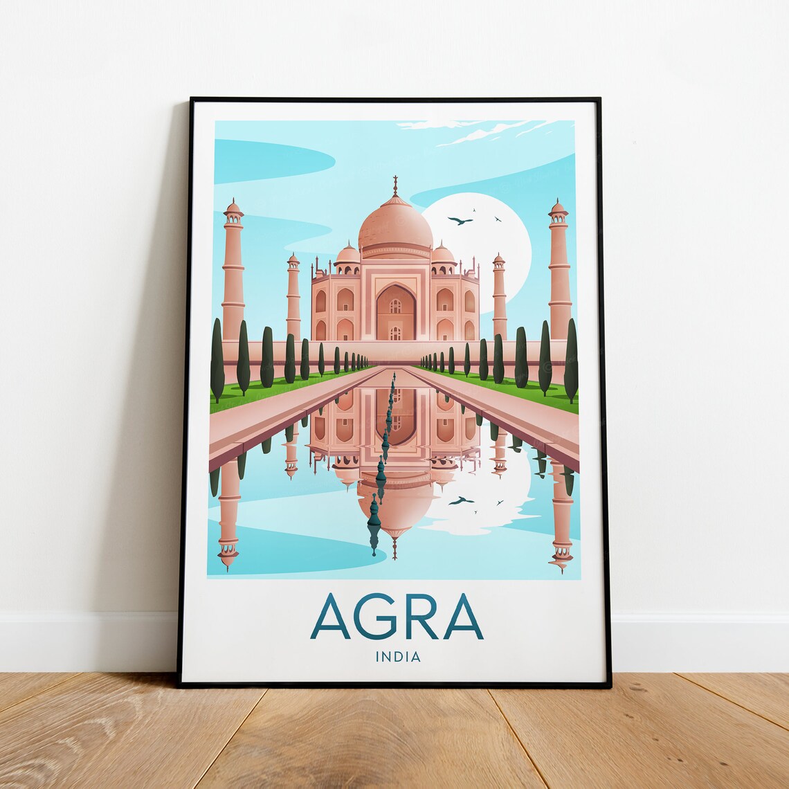 Agra India Taj Mahal Perfect Reflection in the Pool Sunrise Poster - Image 2