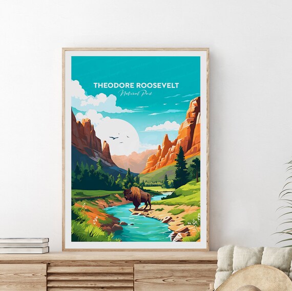 Theodore Roosevelt National Park Bison Badlands Travel Poster