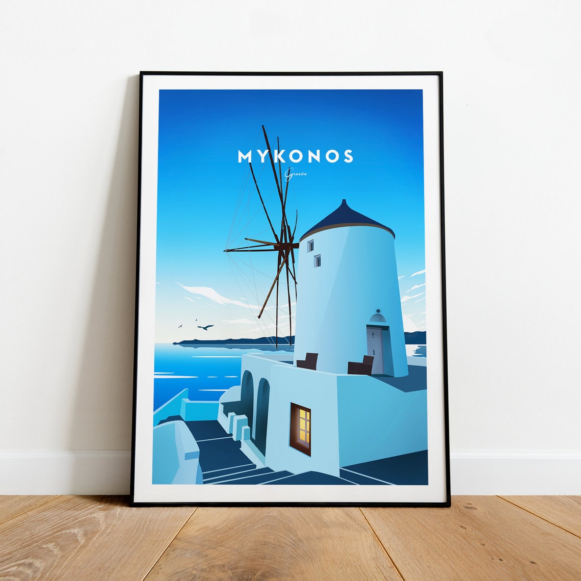 Mykonos Greece Windmill White Village Aegean Sea Travel Poster - Image 2