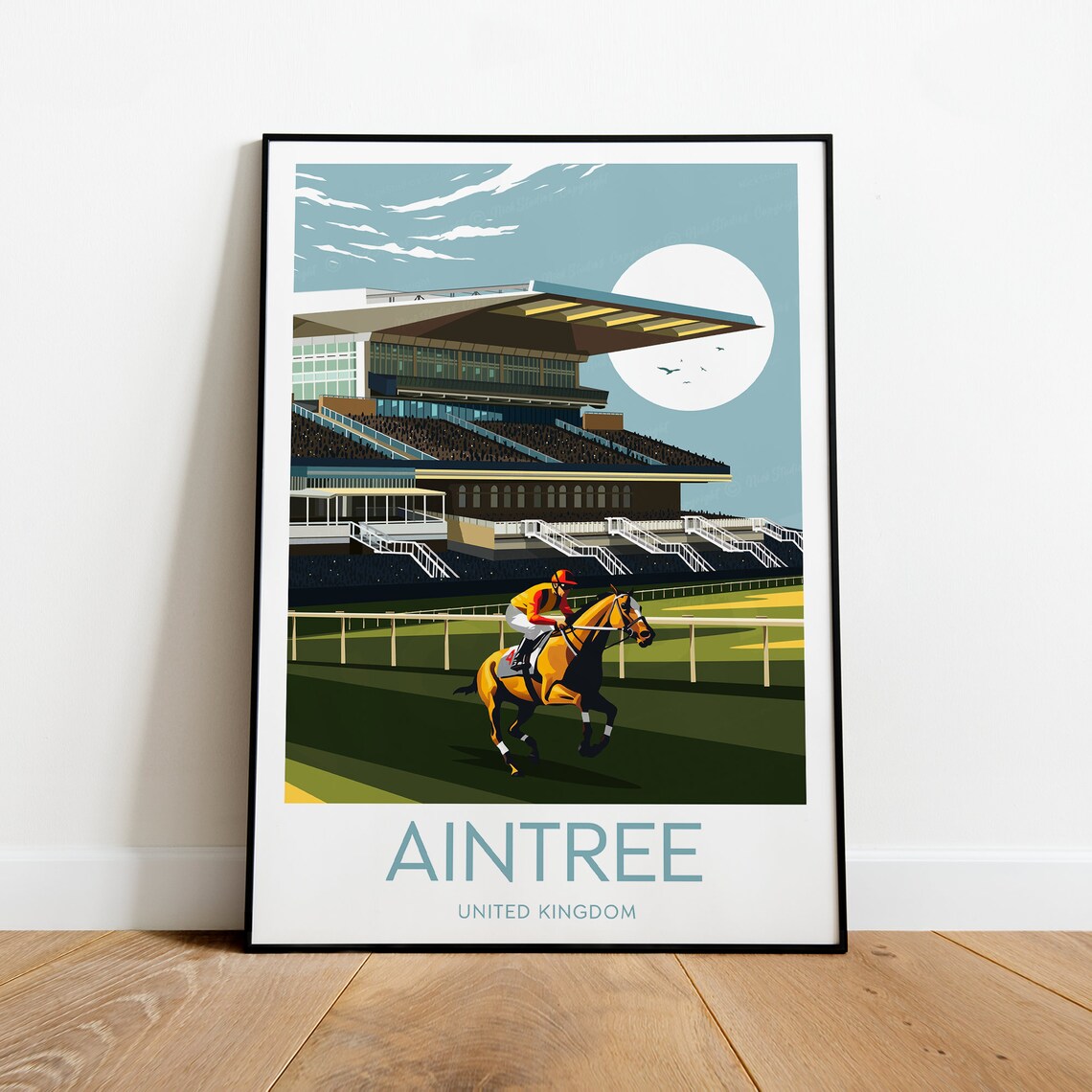 Aintree Racecourse Moonlit Grandstand Gallop Horse Racing Poster
