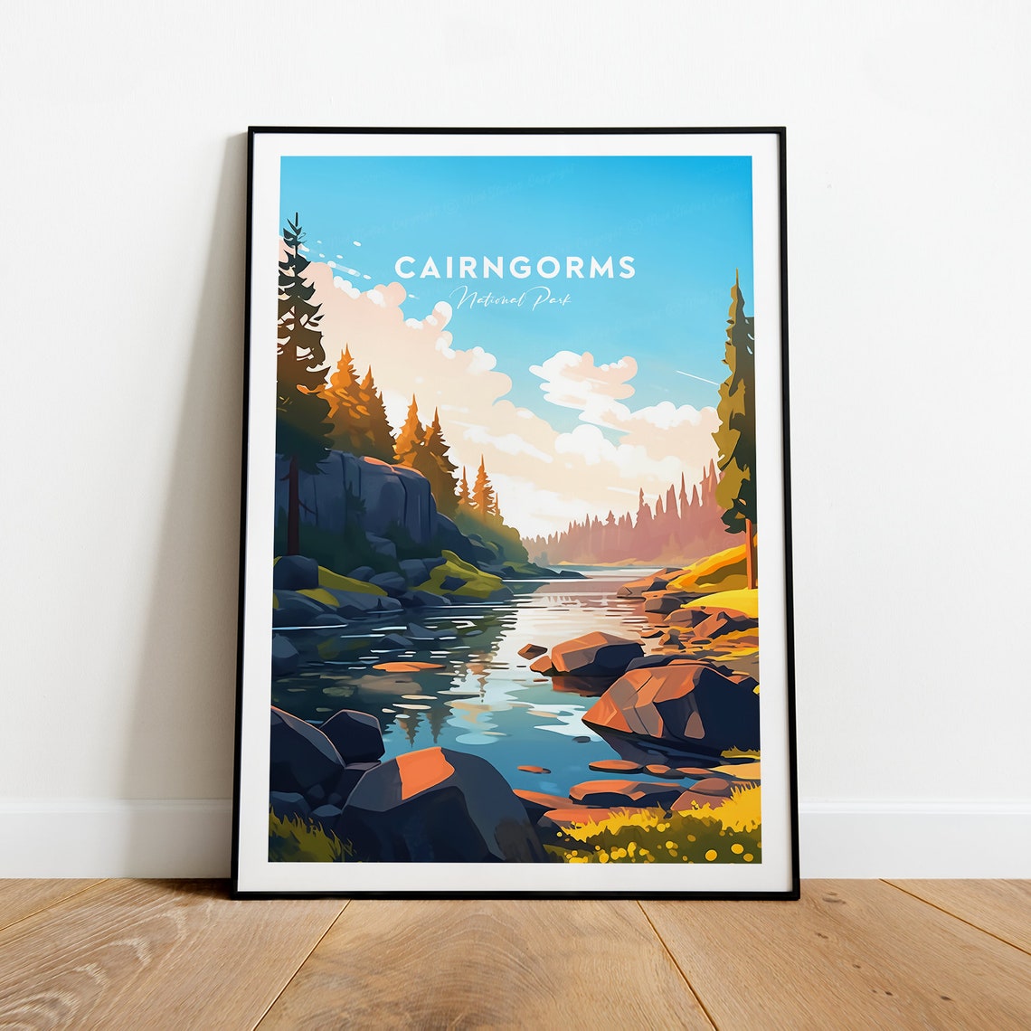 Cairngorms National Park River Pines Sunset Wilderness Travel Poster - Image 2