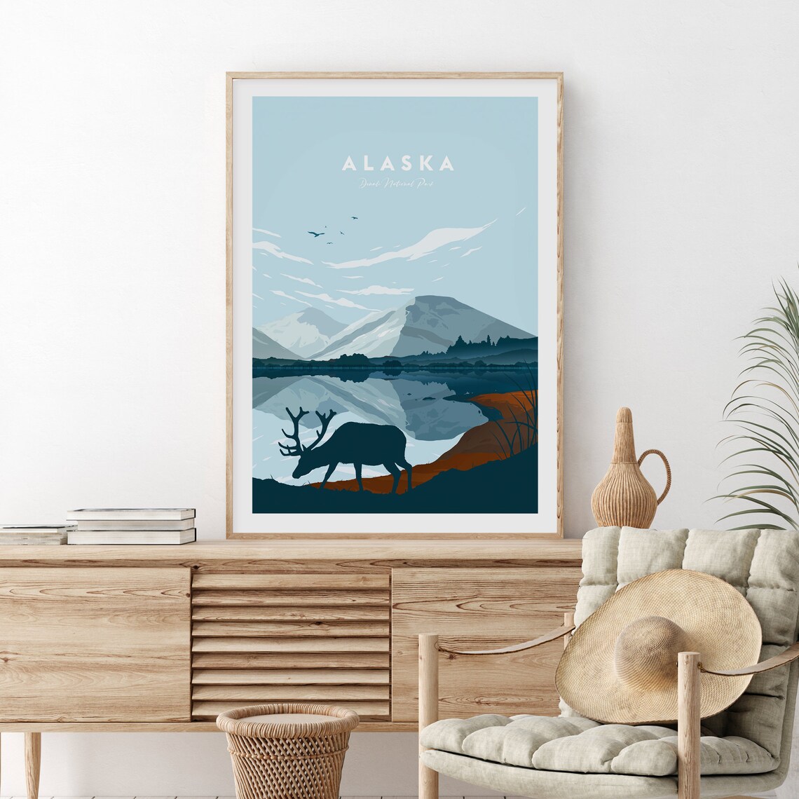Alaska Denali National Park Caribou Mirror Lake Travel Poster