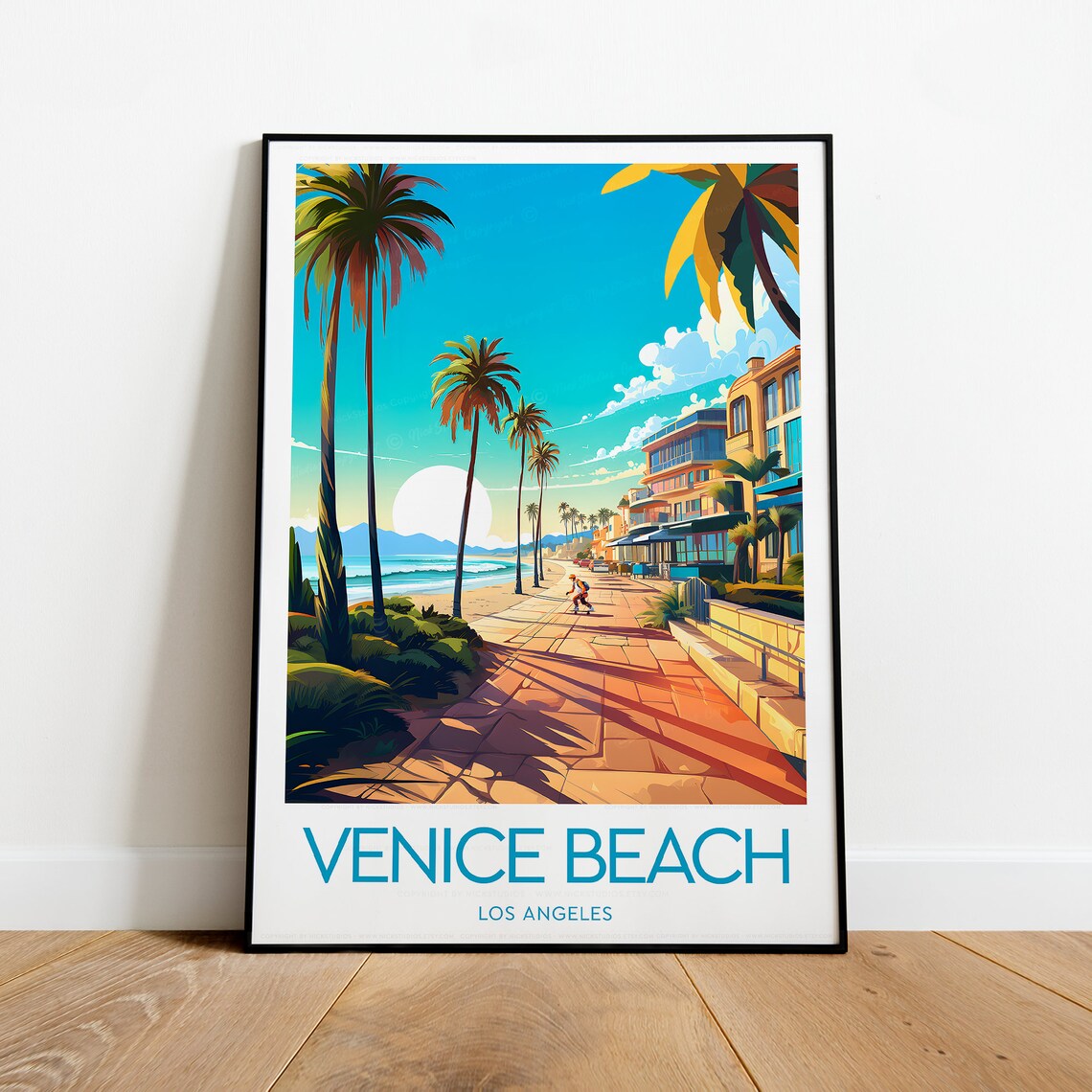Venice Beach Los Angeles Boardwalk Palm Trees Ocean View Travel Poster - Image 2