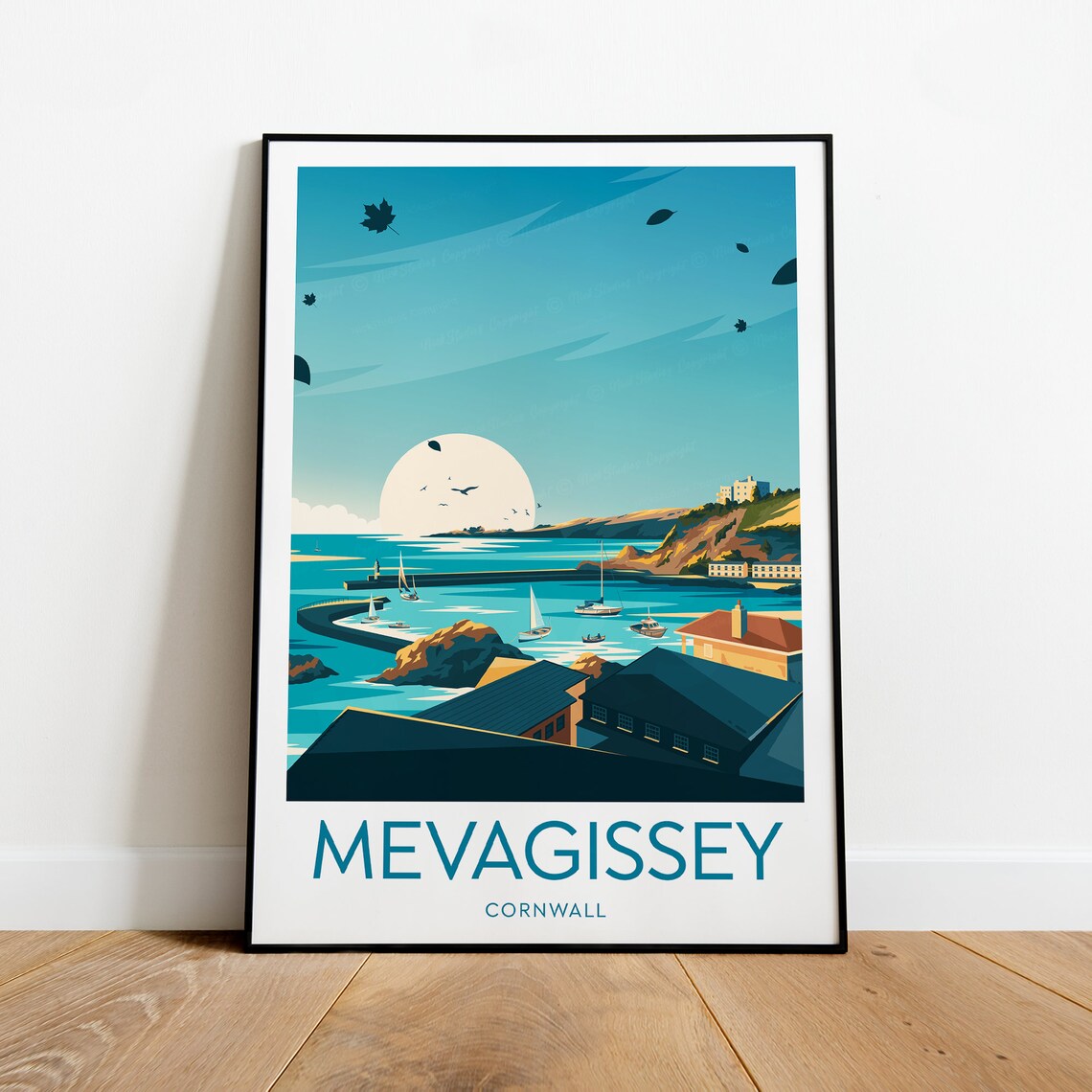 Mevagissey Cornwall Fishing Harbor Sailboats Travel Poster Art