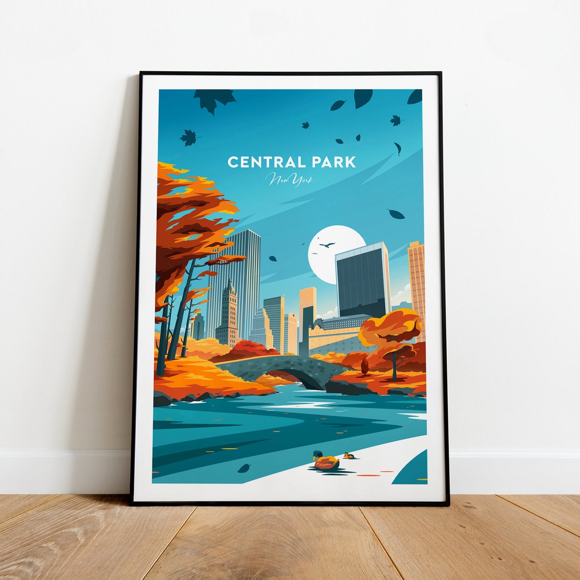 New York City Central Park Manhattan Autumn Skyline Travel Poster - Image 2
