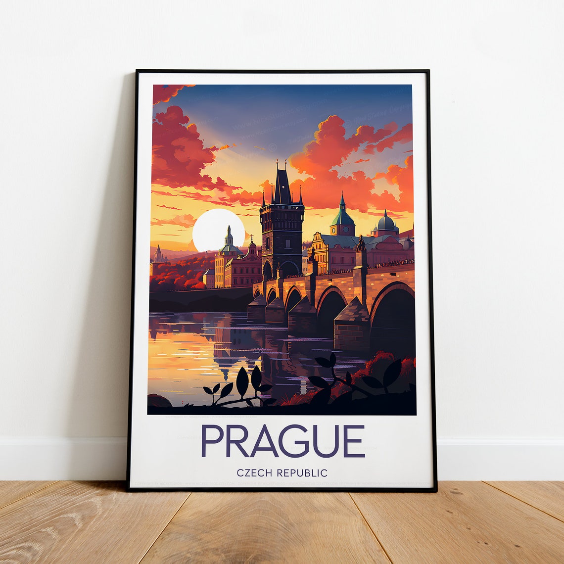 Prague Charles Bridge at Sunset over the Vltava River Poster - Image 2