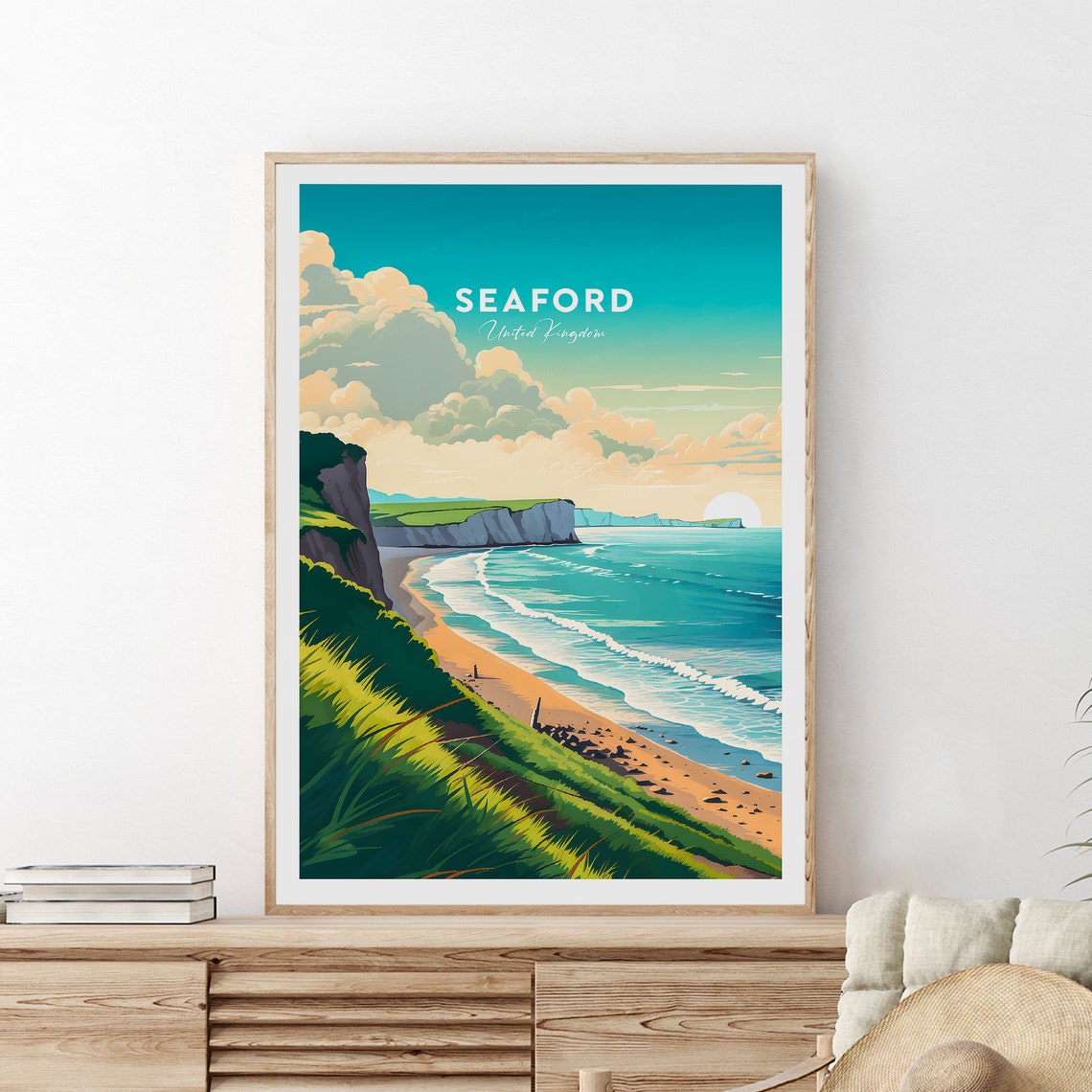 Seaford United Kingdom Seven Sisters Cliffs Beach Sunset Poster - Image 2
