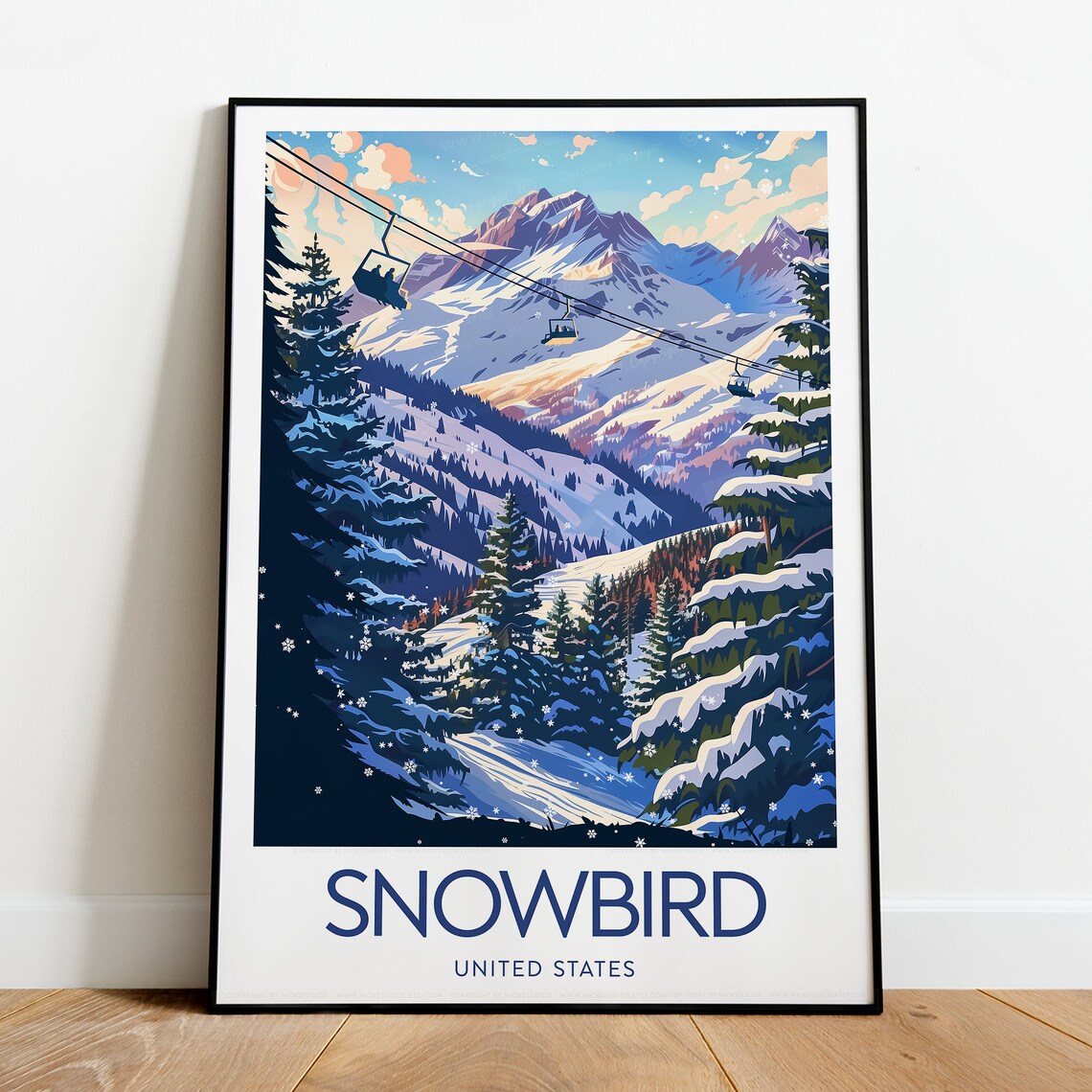 Snowbird United States Ski Lift Over Snowy Valley Scene Poster - Image 2