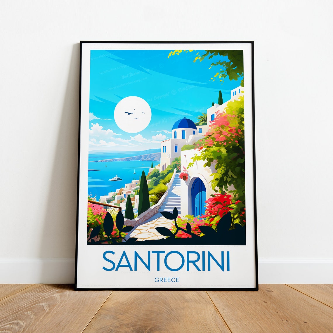 Santorini Greece Blue Domes Aegean Cliffside Village Wall Art
