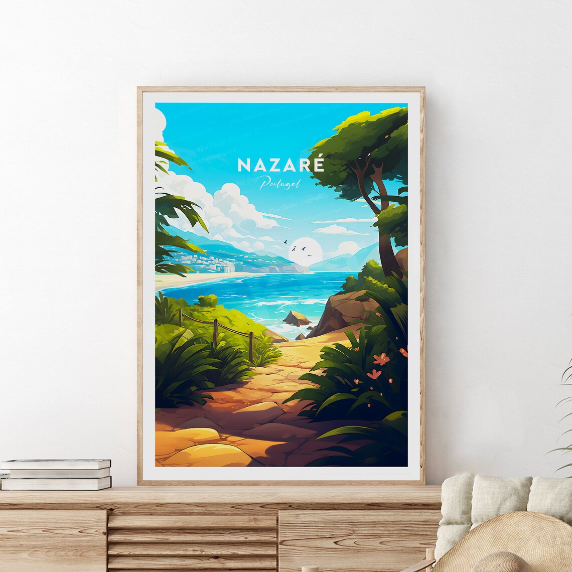 Nazare Portugal Coastal Path Rocky Cove Atlantic Coast Travel Poster