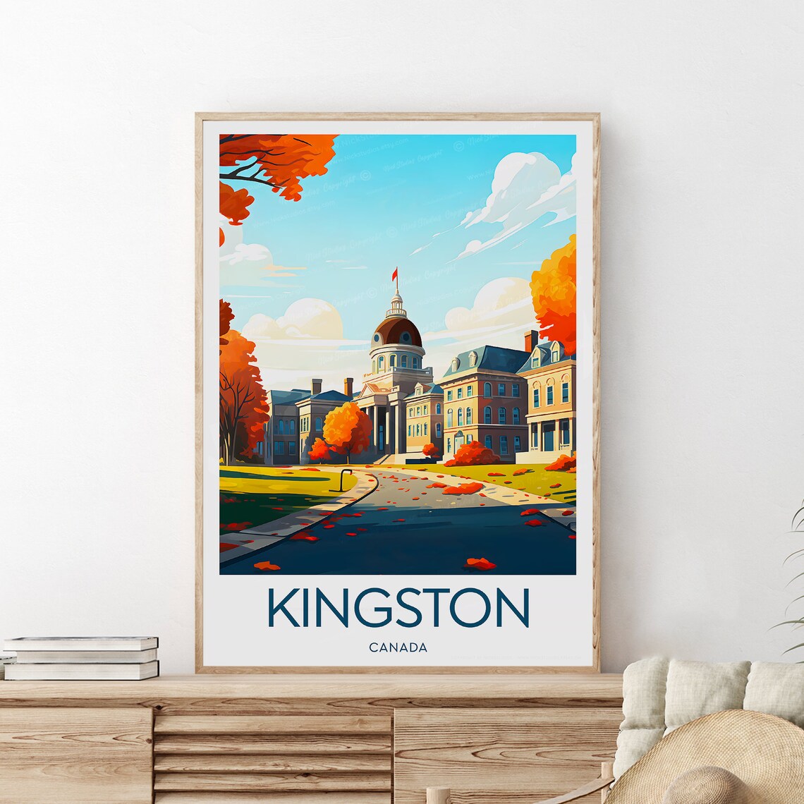 Kingston Canada Historic City Hall Autumn Leaves Travel Poster - Image 2