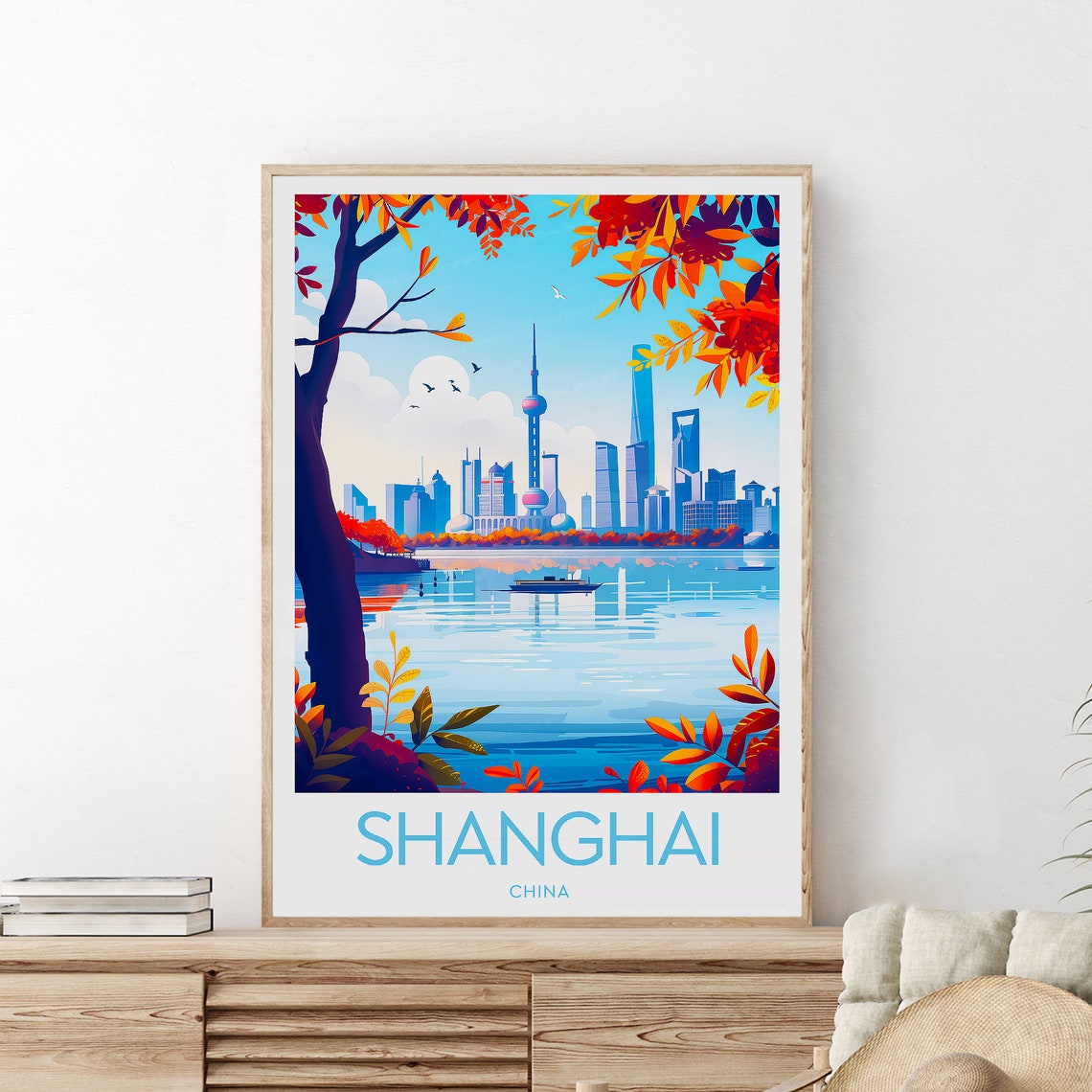 Shanghai China Pudong Skyline Waterfront Bold Graphic Travel Poster - Image 2