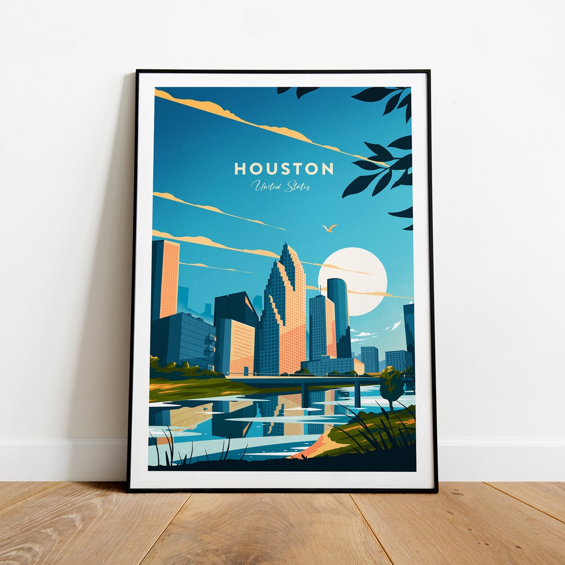 Houston Texas Skyline Bayou City Downtown Retro Travel Poster - Image 2