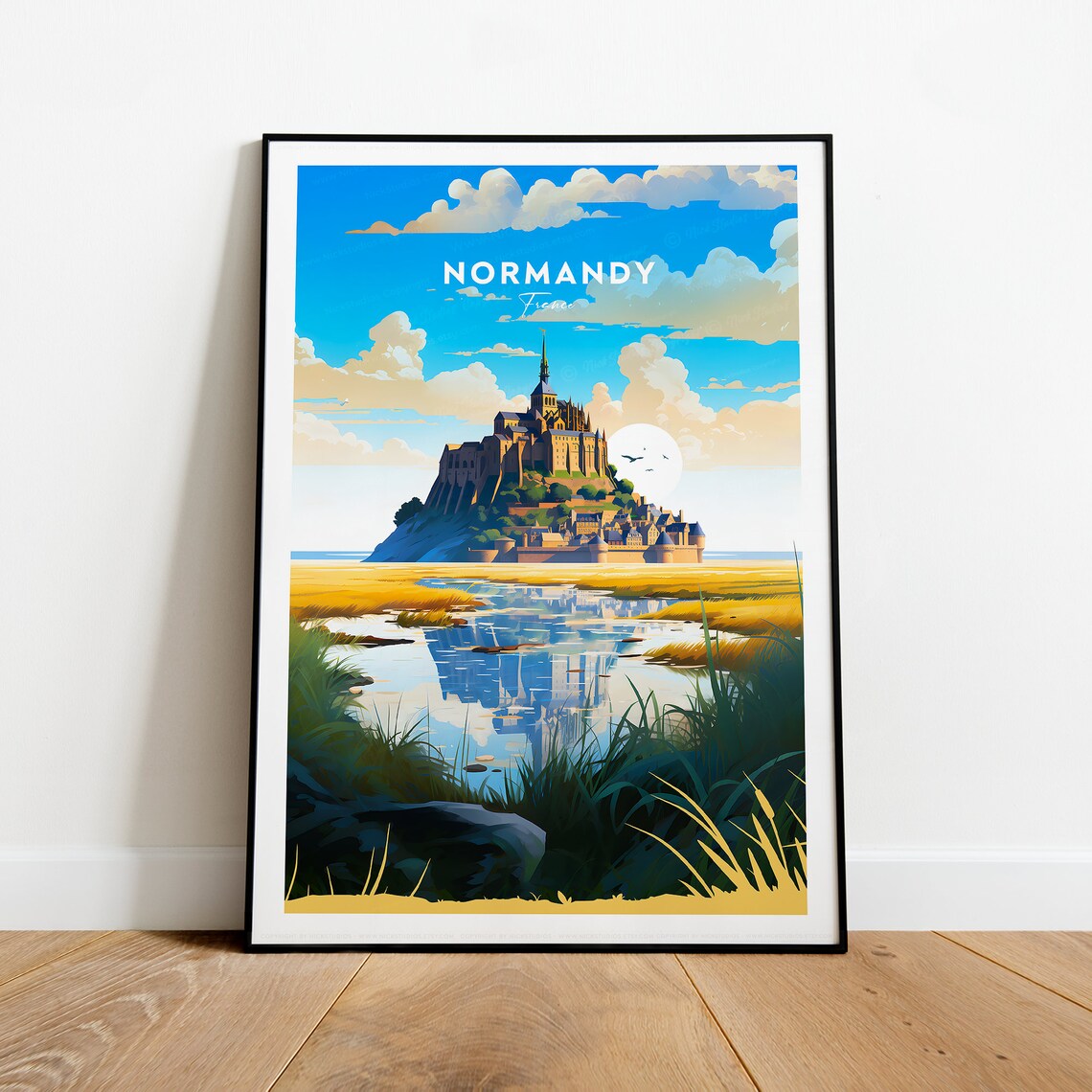 Normandy Mont Saint-Michel Island Abbey Morning Tide Travel Poster - Image 2