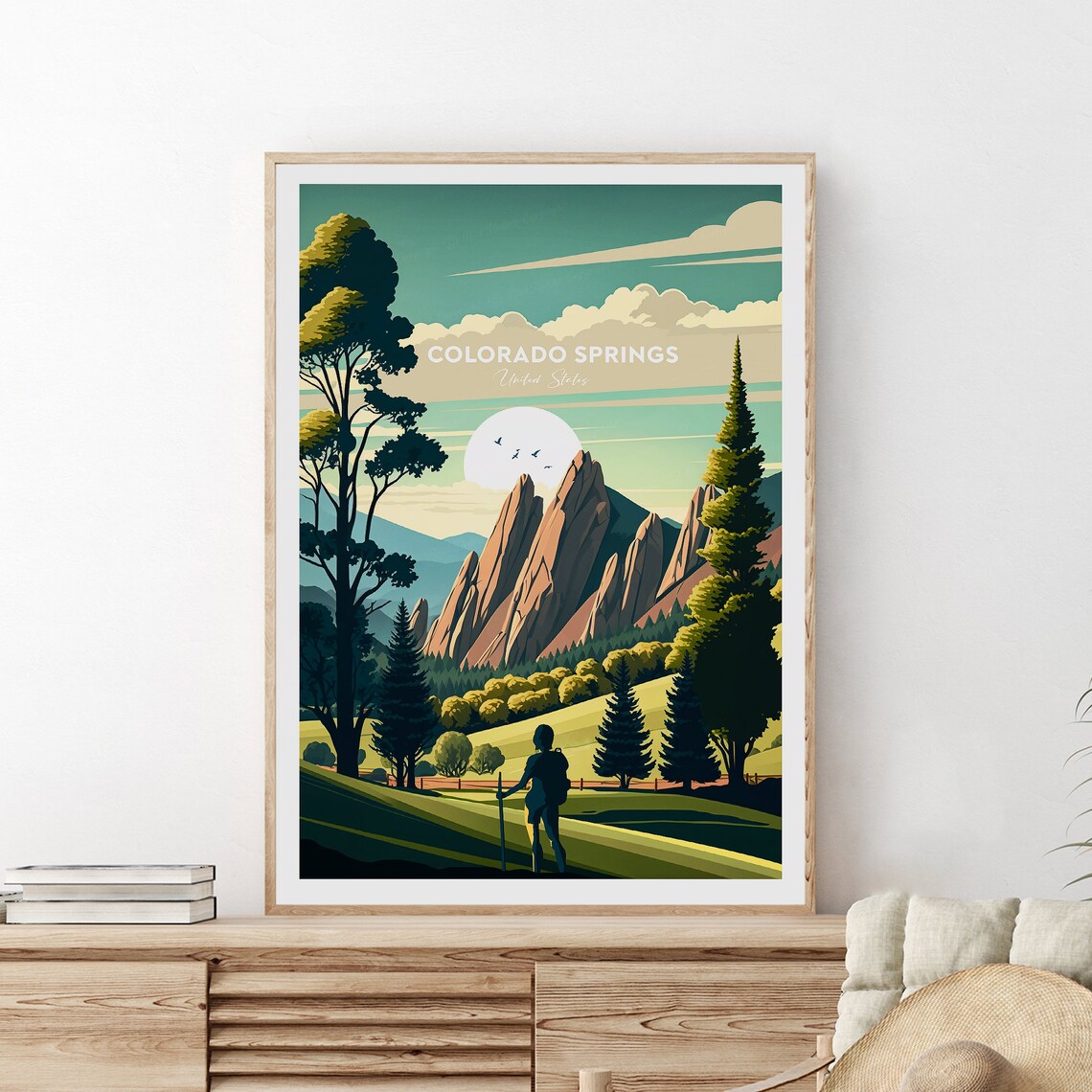 Colorado Springs USA Garden Of The Gods Hiker Sunset Travel Poster