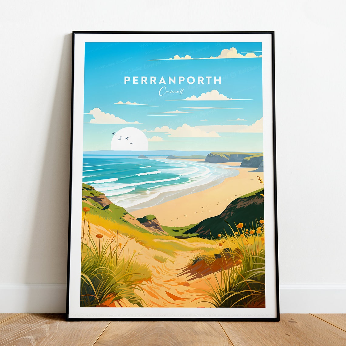 Perranporth Cornwall Sandy Beach and Cliff Path Travel Poster - Image 2