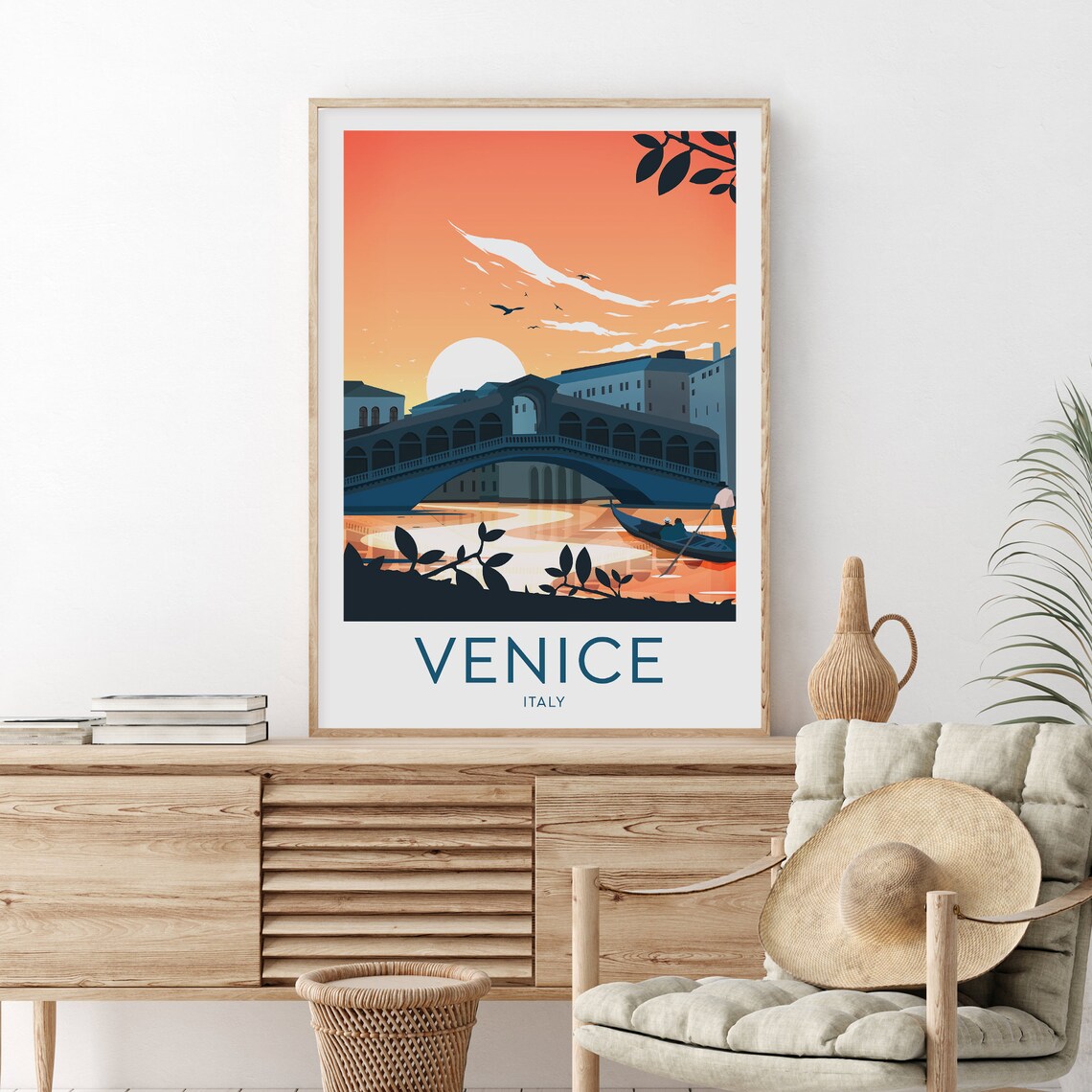 Venice Italy Rialto Bridge Gondola Grand Canal Sunset Travel Poster - Image 2