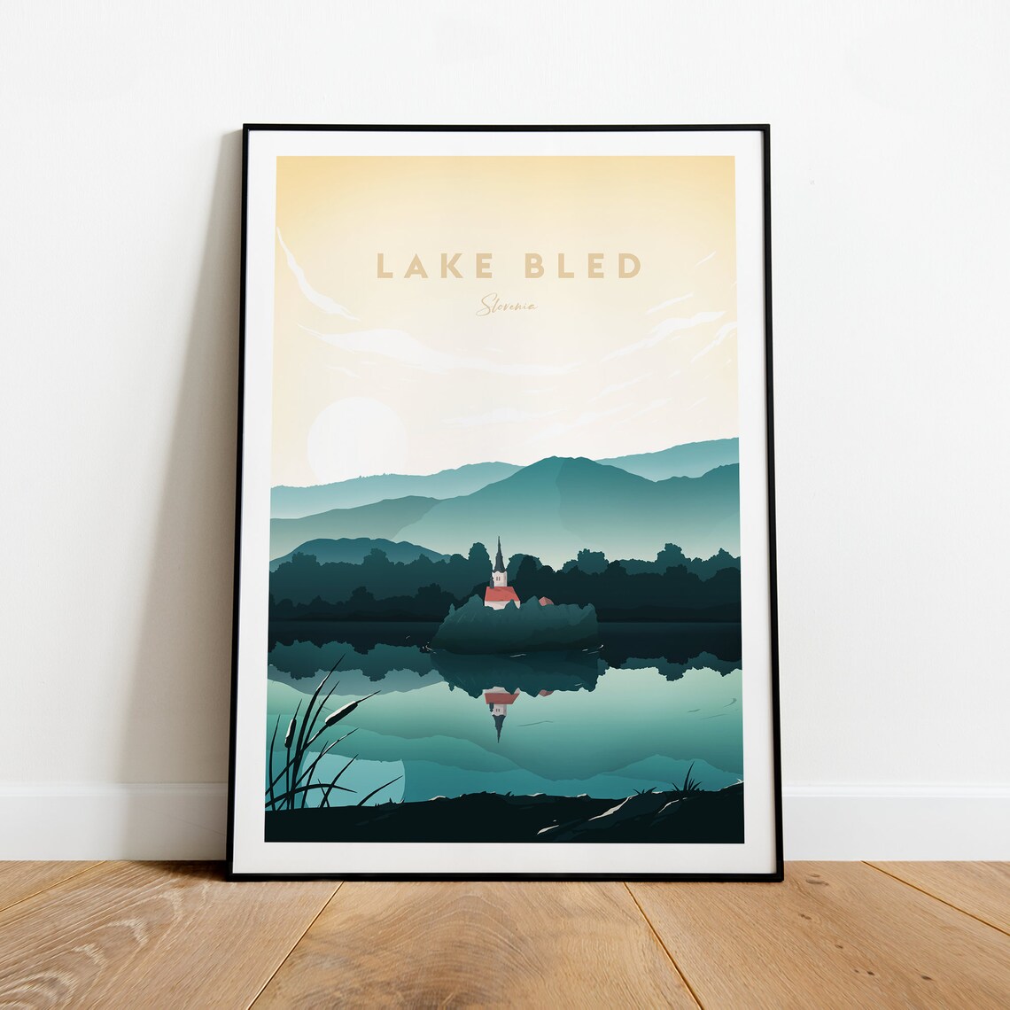 Lake Bled Slovenia Island Church Misty Lake Sunrise Travel Poster - Image 2